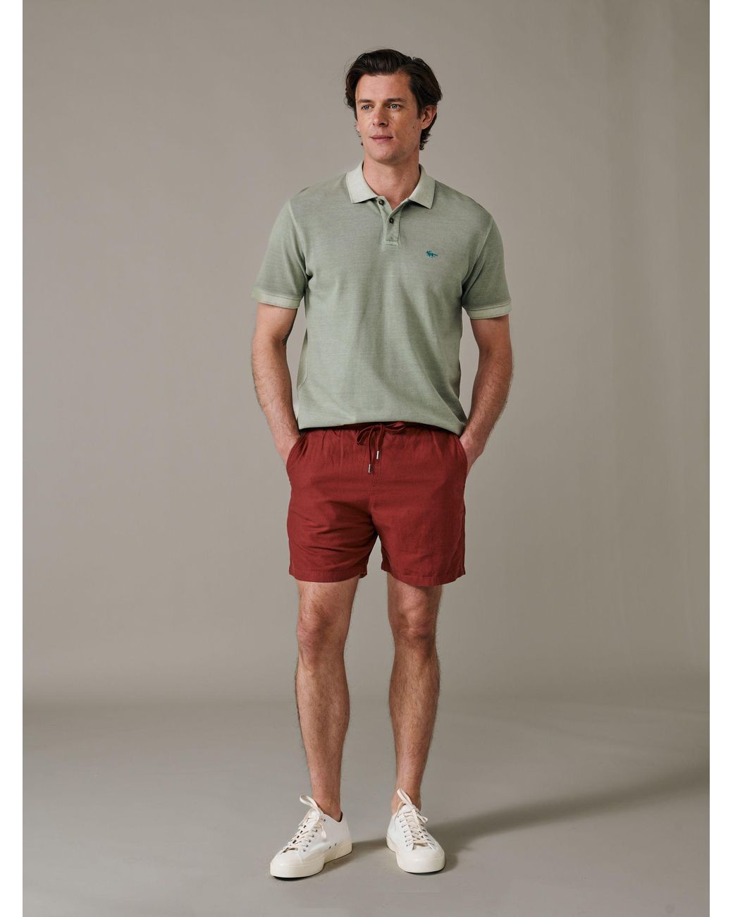 aubi Red Whithorn Linen Drawstring Shorts for men