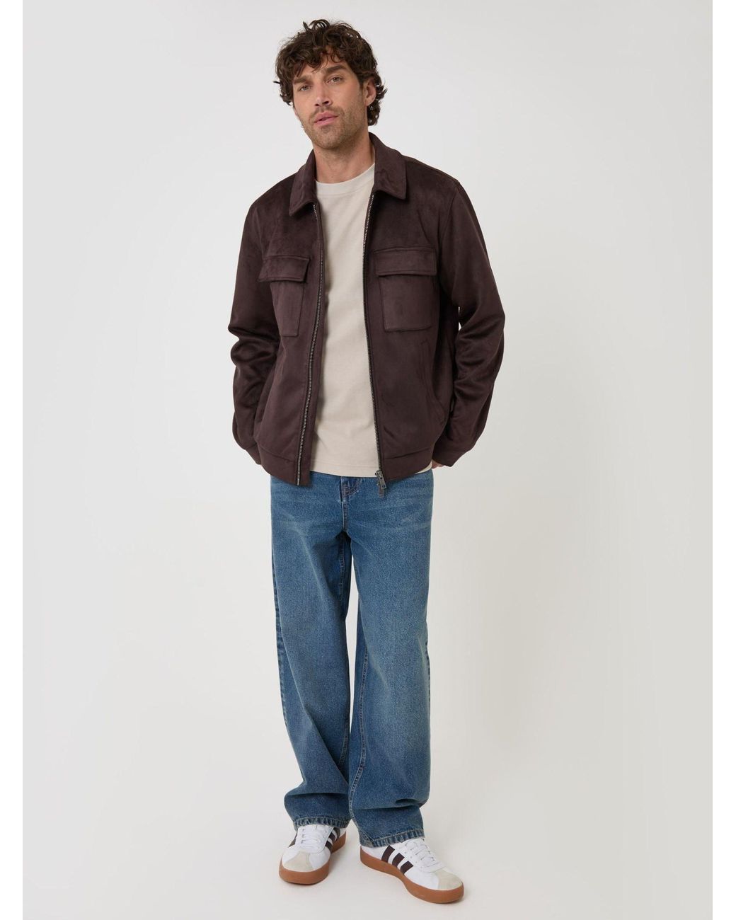 Threadbare Brown Faux Suede Collared Jacket for men