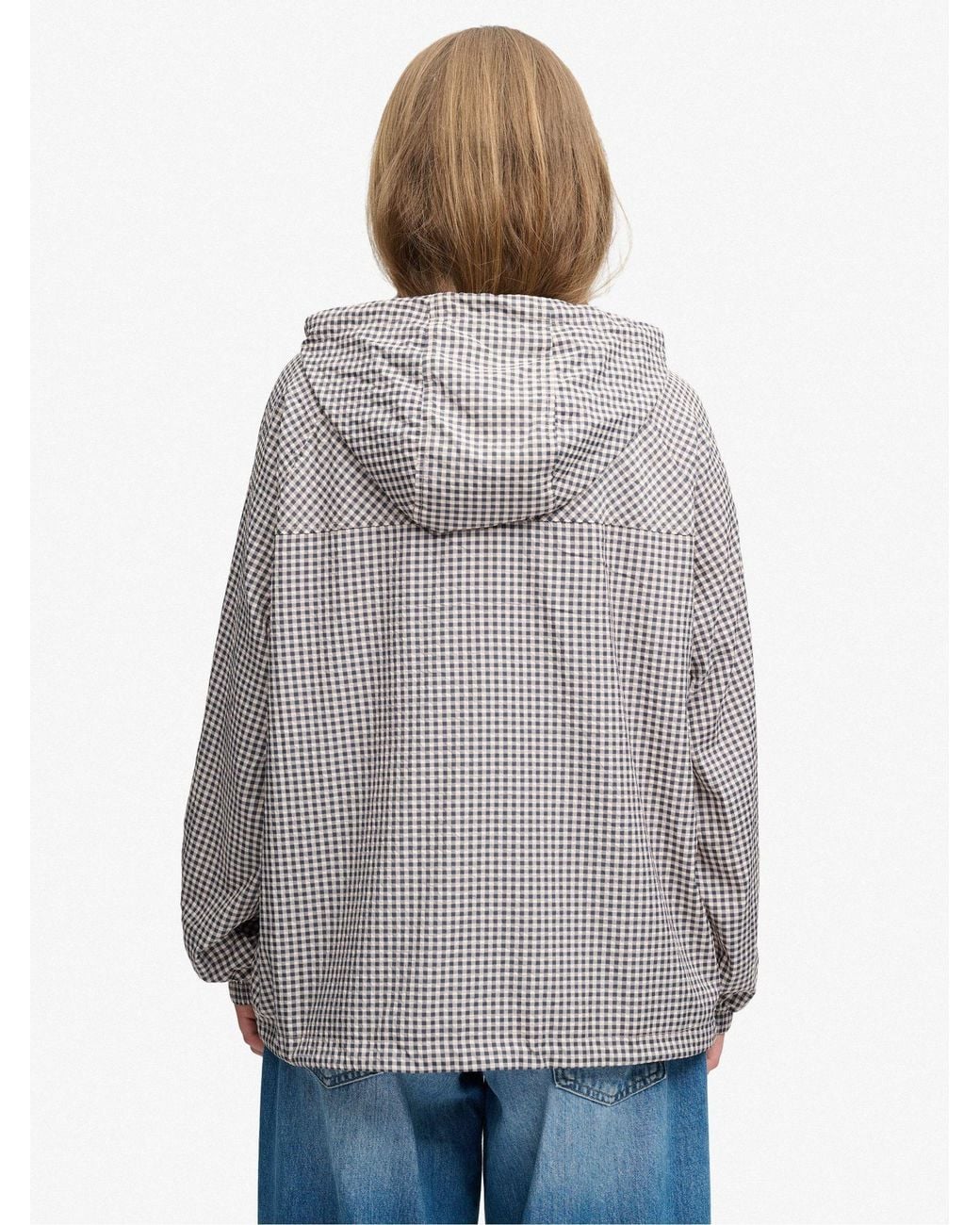 Superdry Gray Soft Gingham Check Raglan Windbreaker Jacket