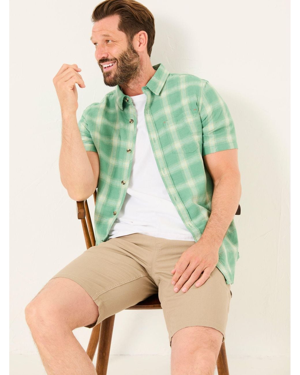 FatFace Green Short Sleeve Basel Check Shirt for men