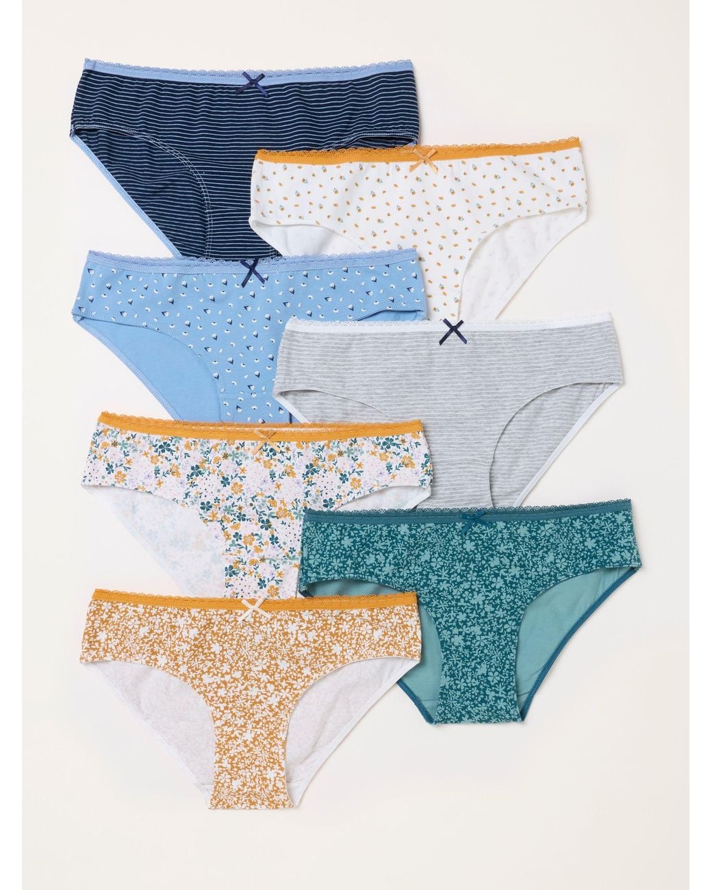 FatFace Blue Fatface 7 Pack Of Floral Stripe Classic Knickers