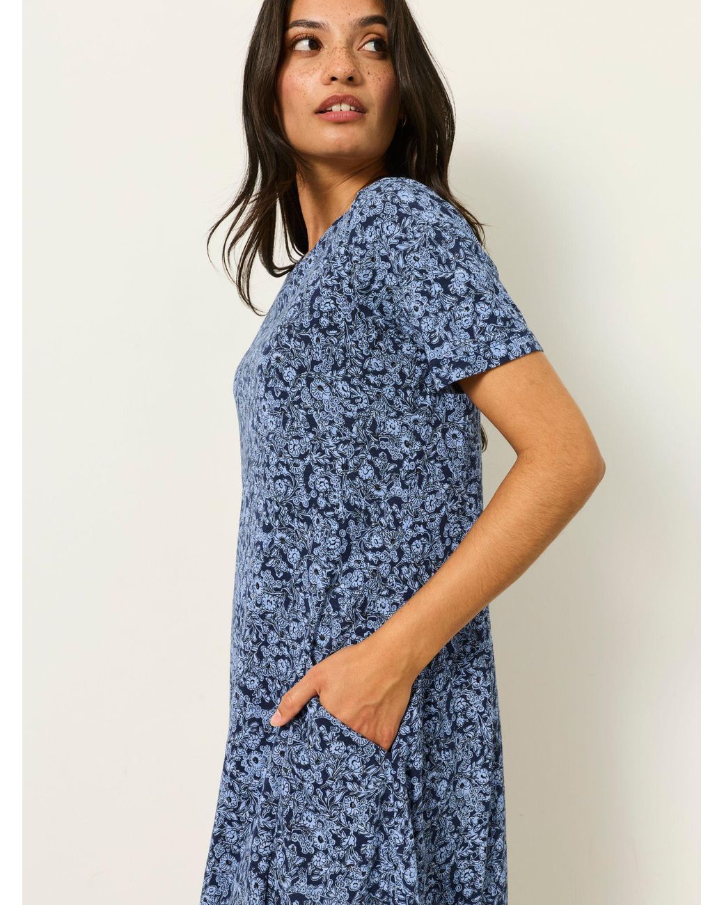 FatFace Blue Simone Petite Floral Jersey Dress