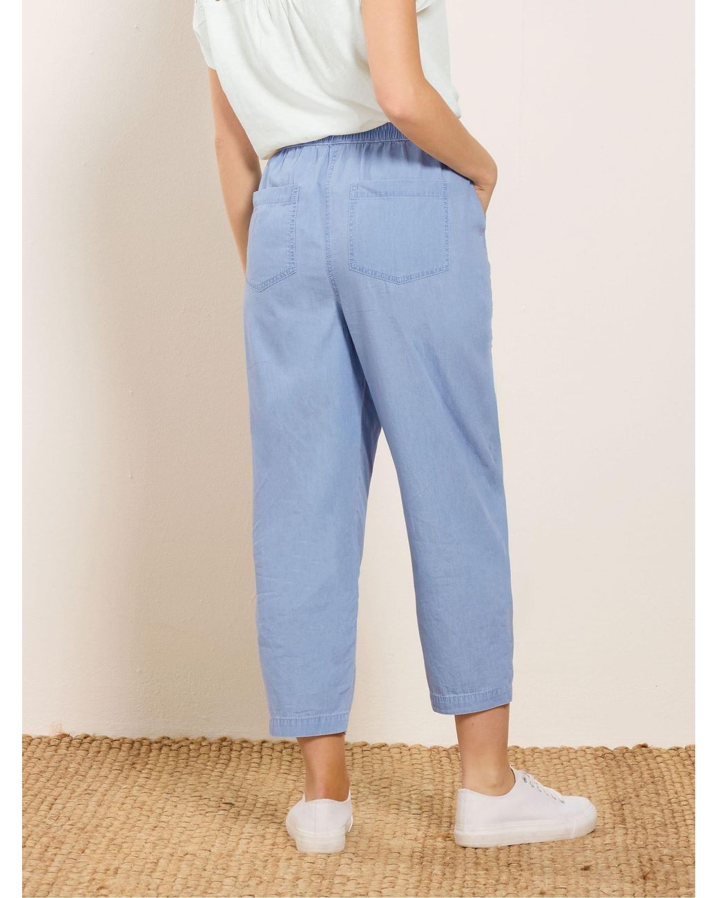 M Com Blue Lightweight Crop Trousers