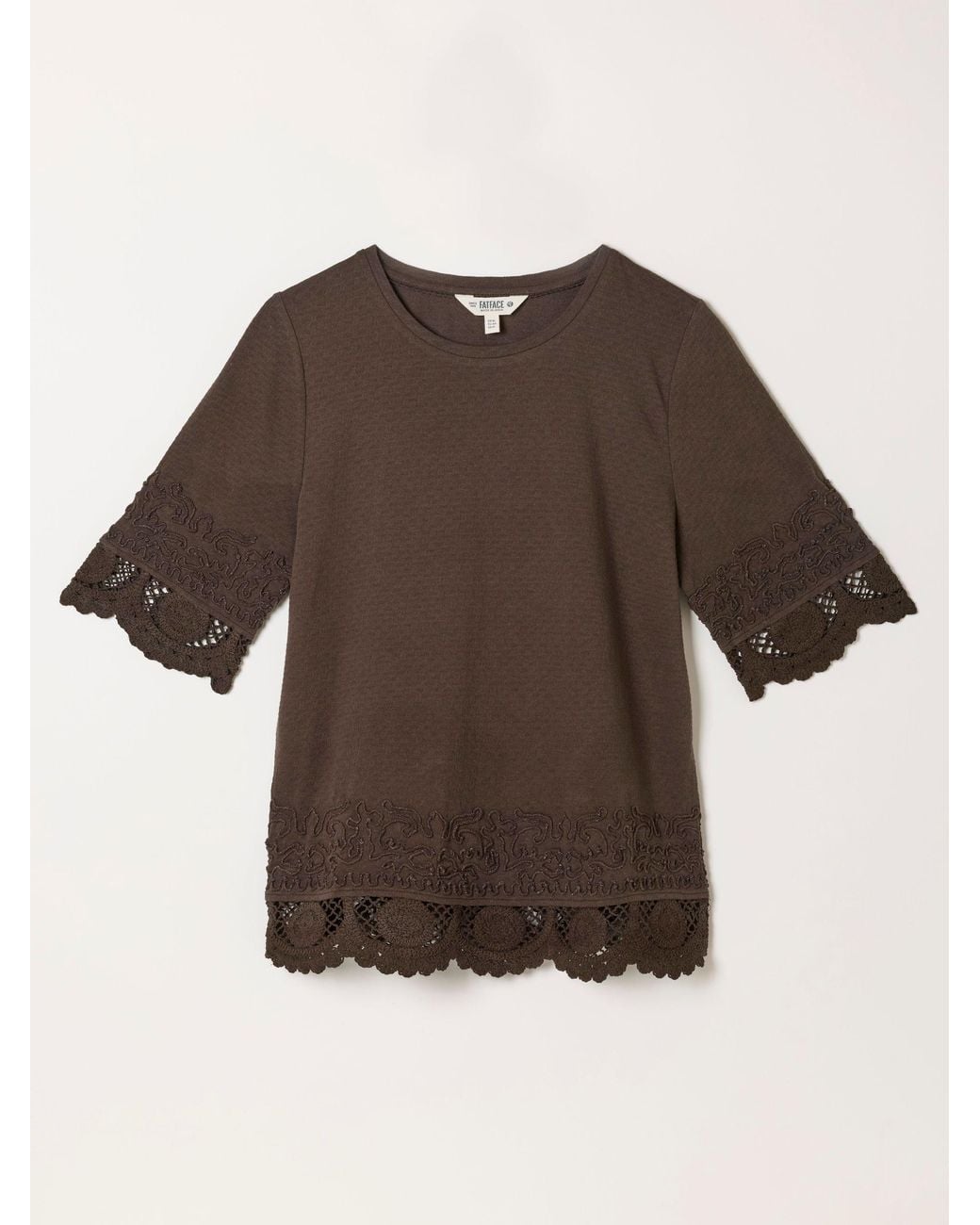 FatFace Brown Chloe Crochet Detail T-Shirt