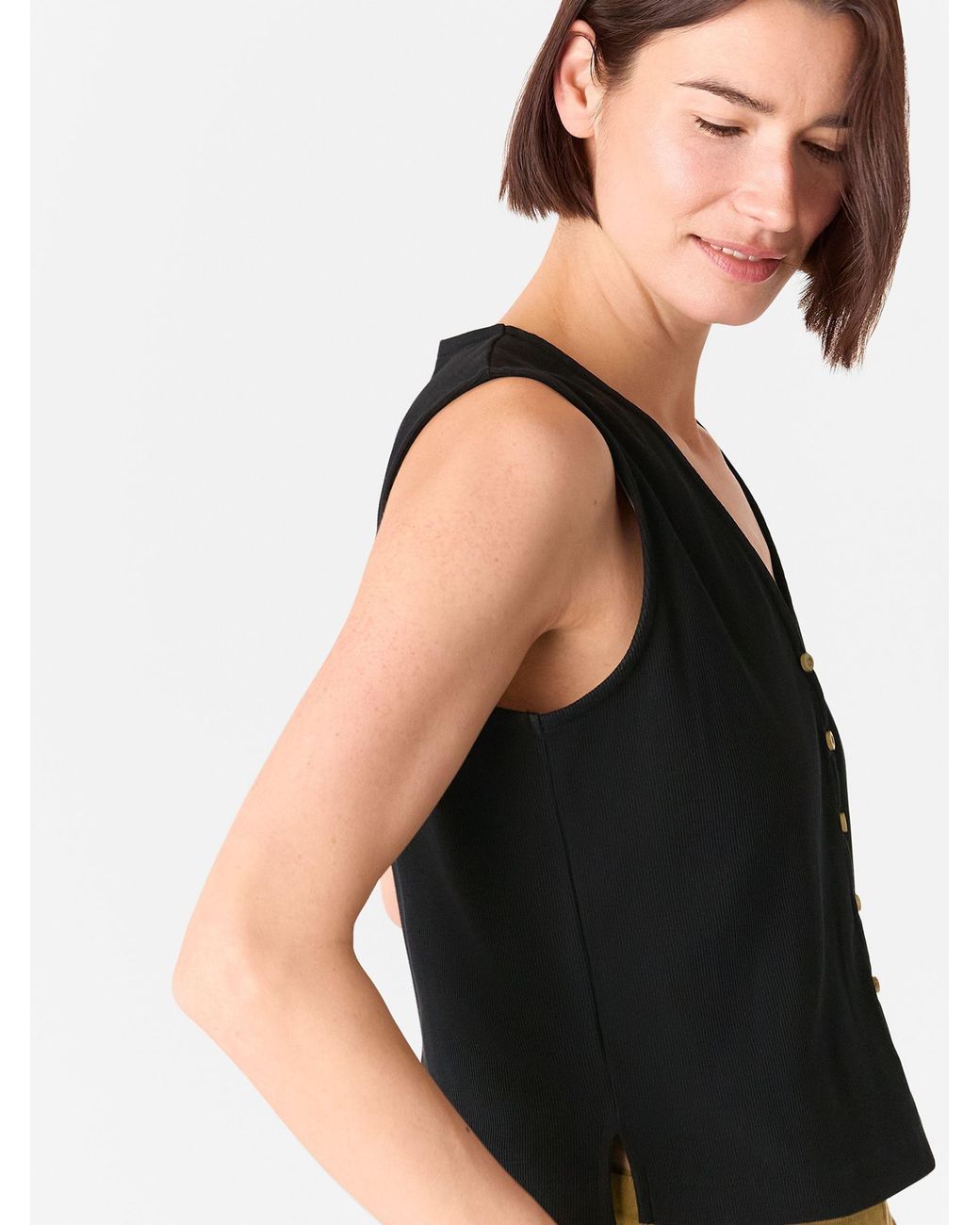 Whistles Black Button Rib Tank