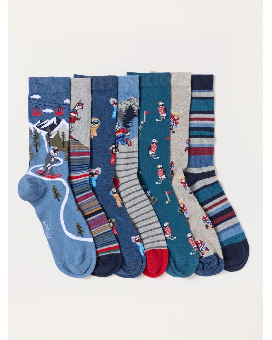 FatFace Green Fatface 7 Pack Multi Sport Animal Socks for men
