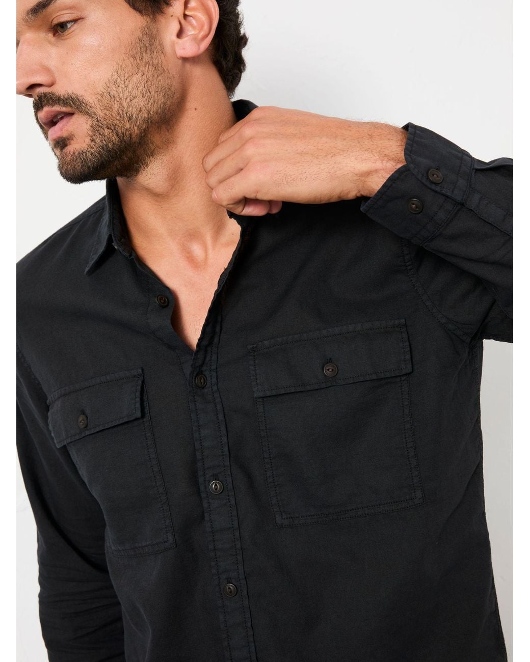FatFace Blue Bugle Long Sleeve Garment Dye Utility Shirt for men