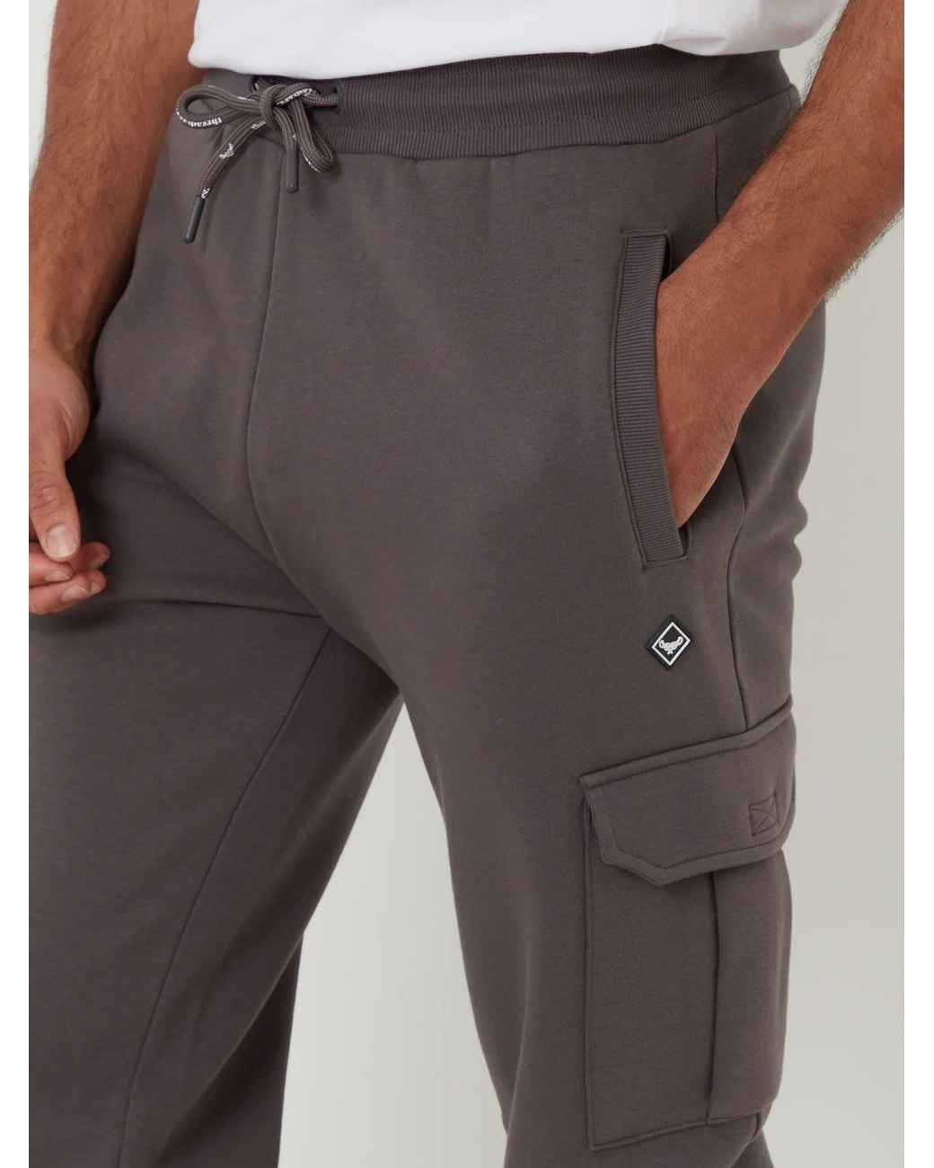 Threadbare Gray Cotton Blend Cuffed Cargo Joggers for men