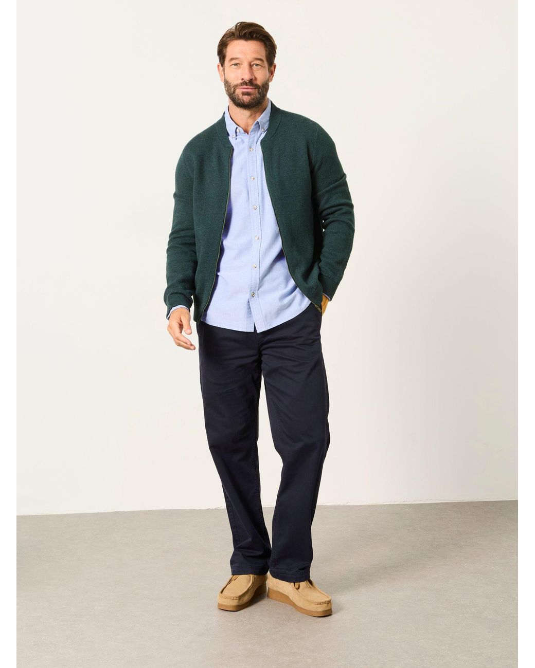FatFace Blue Ashurst Knitted Zip Front Bomber Jacket for men