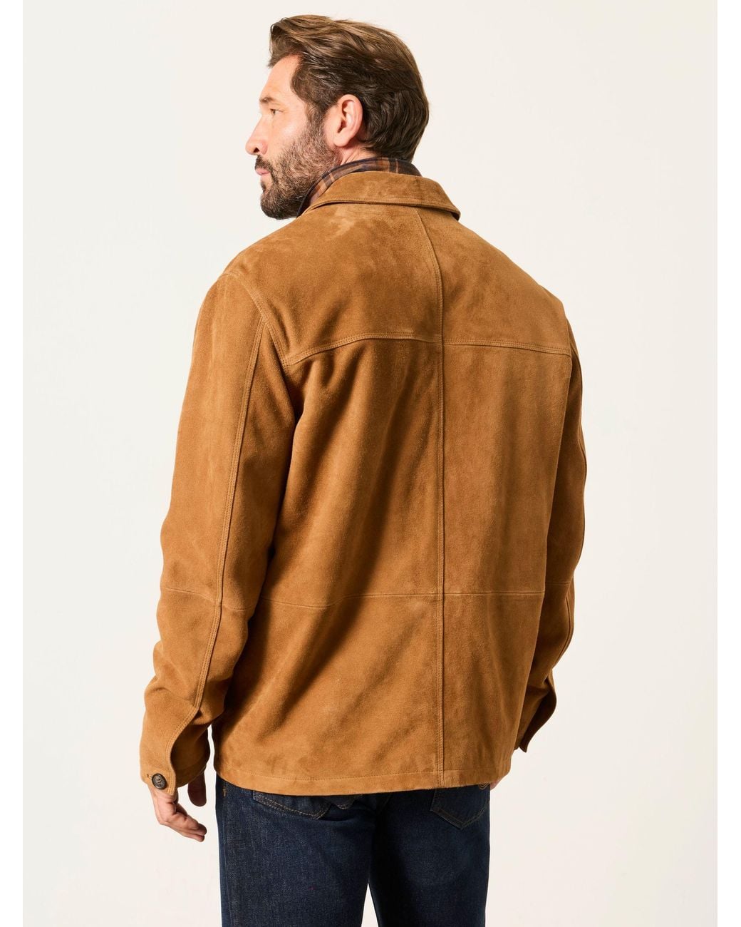 FatFace Brown 100% Suede Worker Jacket for men
