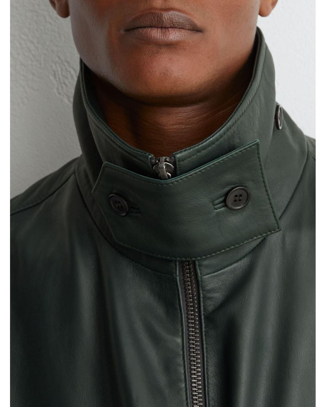 Reiss Trinity - Dark Green Leather Oversized Funnel-neck Jacket, Xl for men