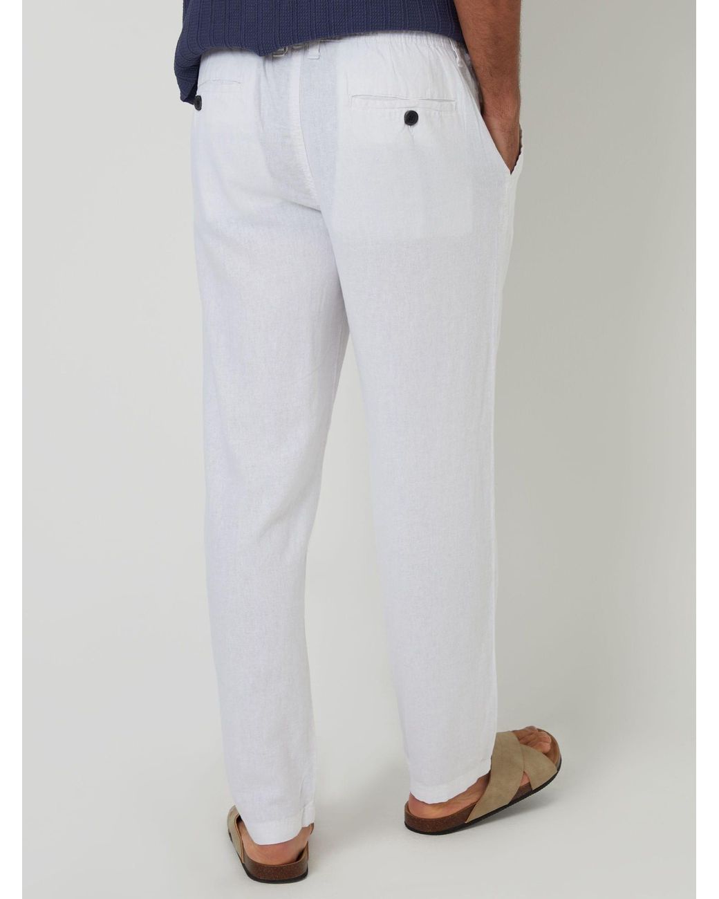 Threadbare White Linen Blend Trousers for men