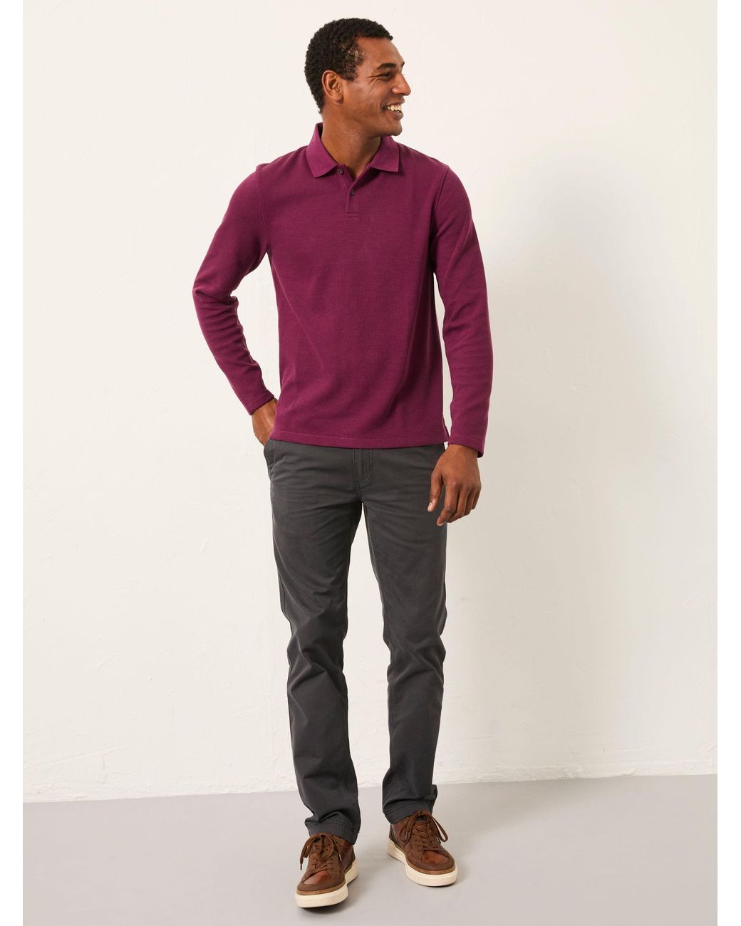 FatFace Purple Ayr Long Sleeve Ribbed Polo Shirt for men
