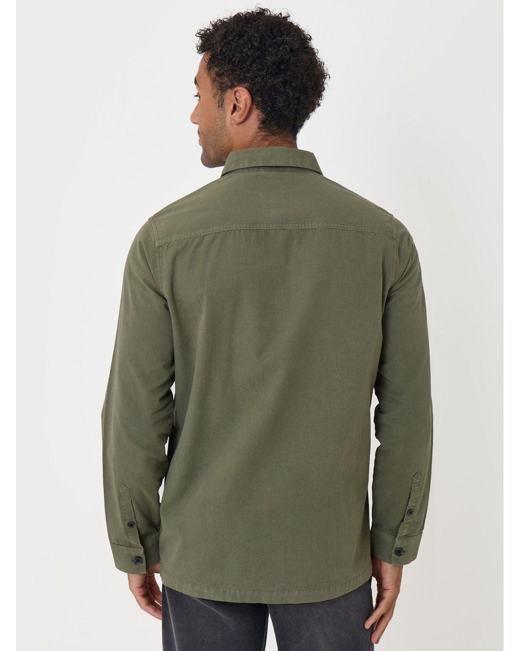Threadbare Green Cotton Patch Pocket Shacket for men