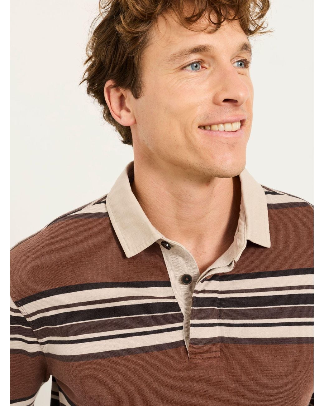 FatFace Natural Long Sleeve Stripe Rugby T-Shirt for men