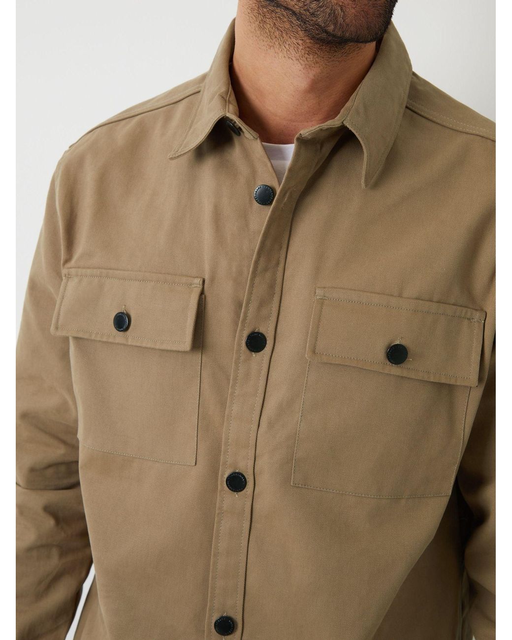 Threadbare Natural Twill Button Up Shacket for men