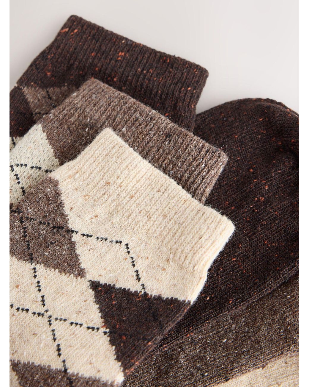 Next Natural Neutral Argyle Pattern Thermal Wool Blend Ankle Socks 3 Pack