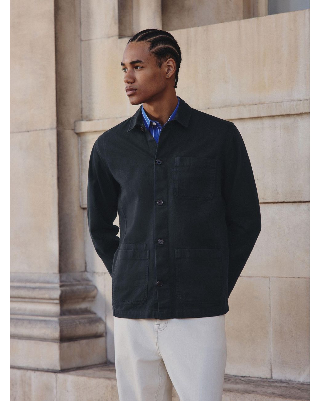 Next Black Chore Twill Shacket Overshirt for men