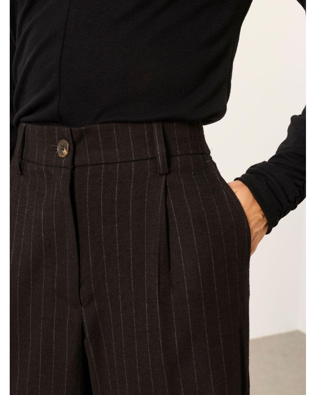 FatFace Black Amelie Pinstripe Wide Leg Trousers