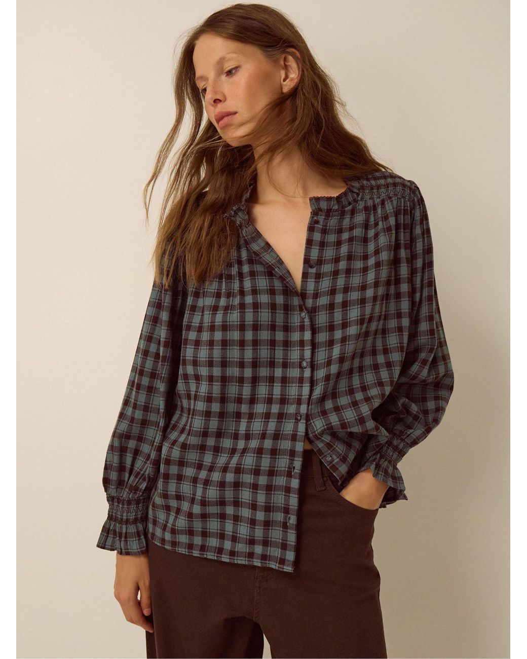 Monsoon Brown Ruby Check Blouse Blue