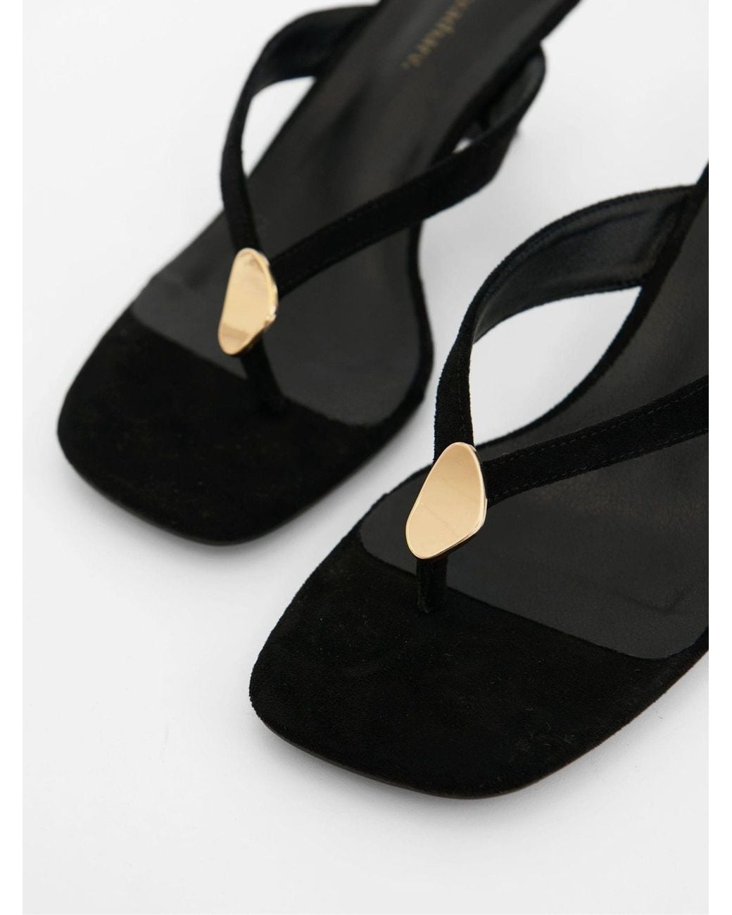 Threadbare Black Toe Post Kitten Heel Sandals