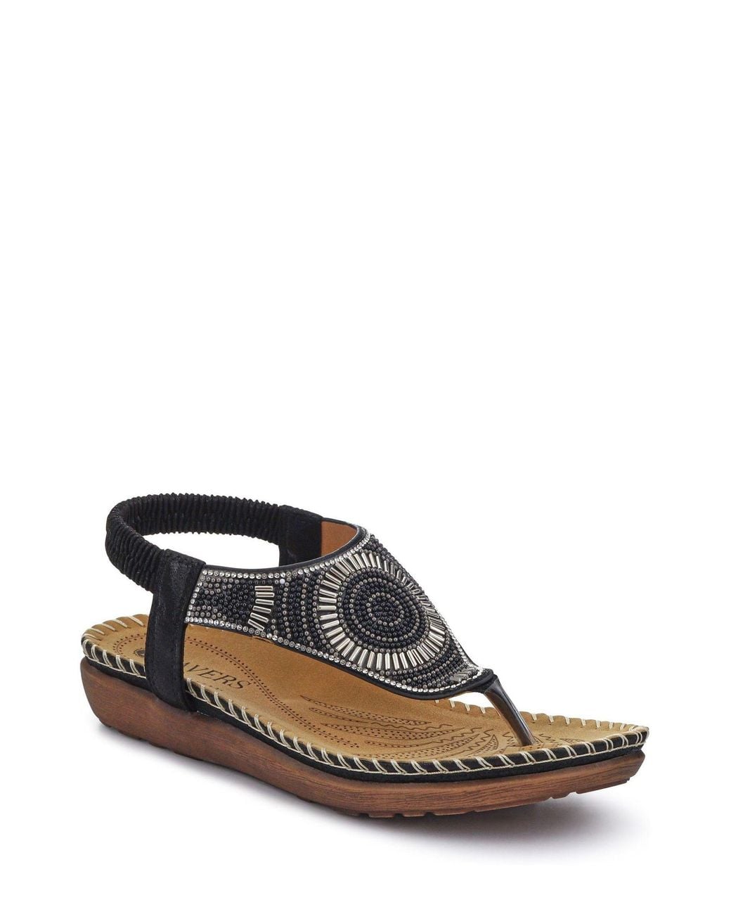 Pavers Black Elasticated Toe-Post Sandals