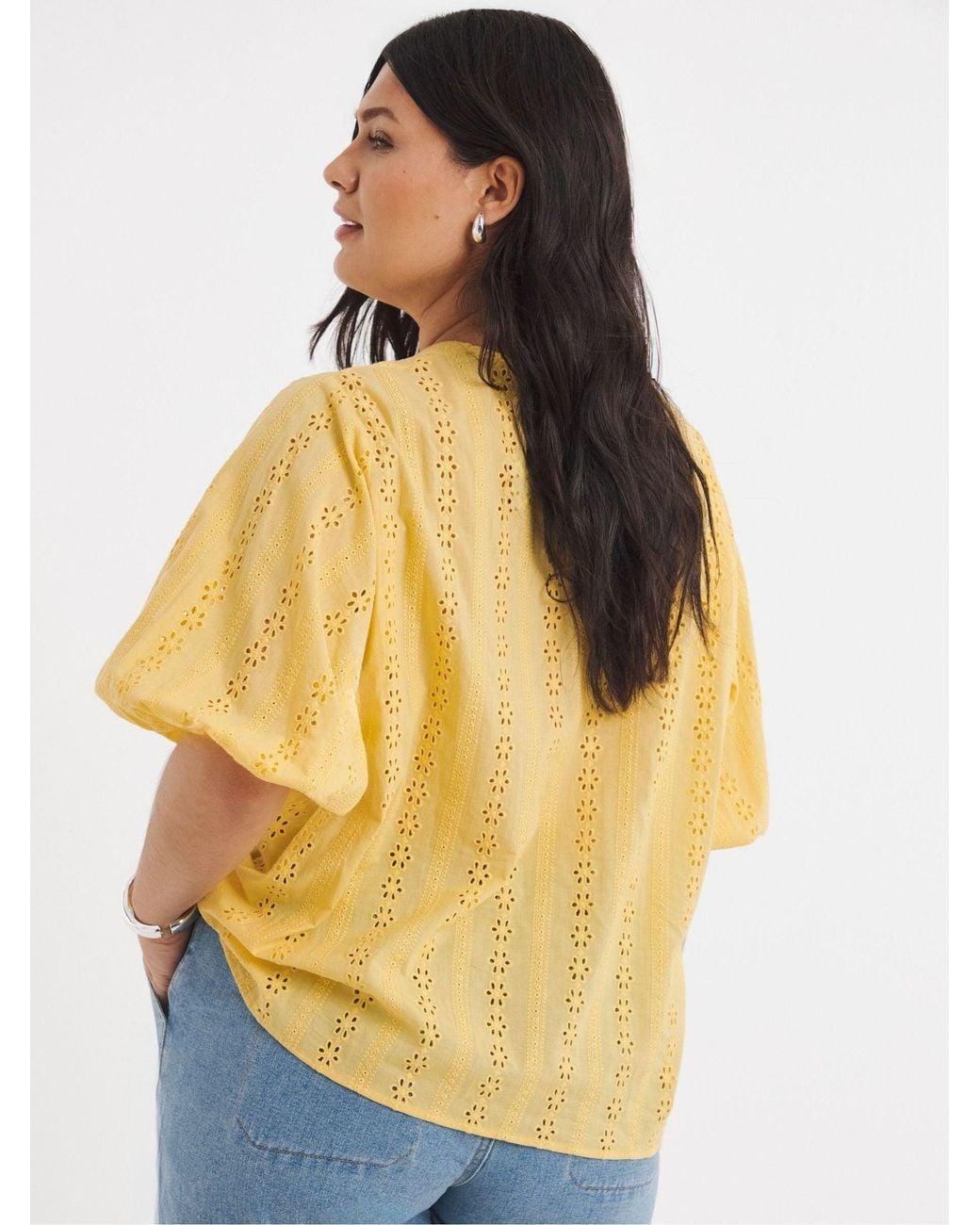 Simply Be Blue Broderie Button Down Blouse