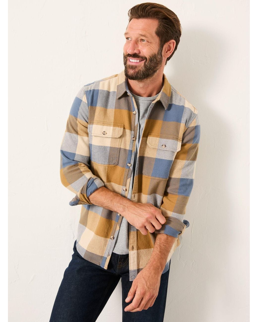 FatFace White Dardy Long Sleeve Buffalo Check Shirt for men