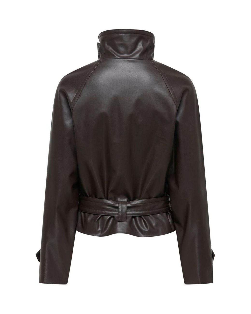 Jdy Black Funnel Neck Faux Leather Belted Jacket