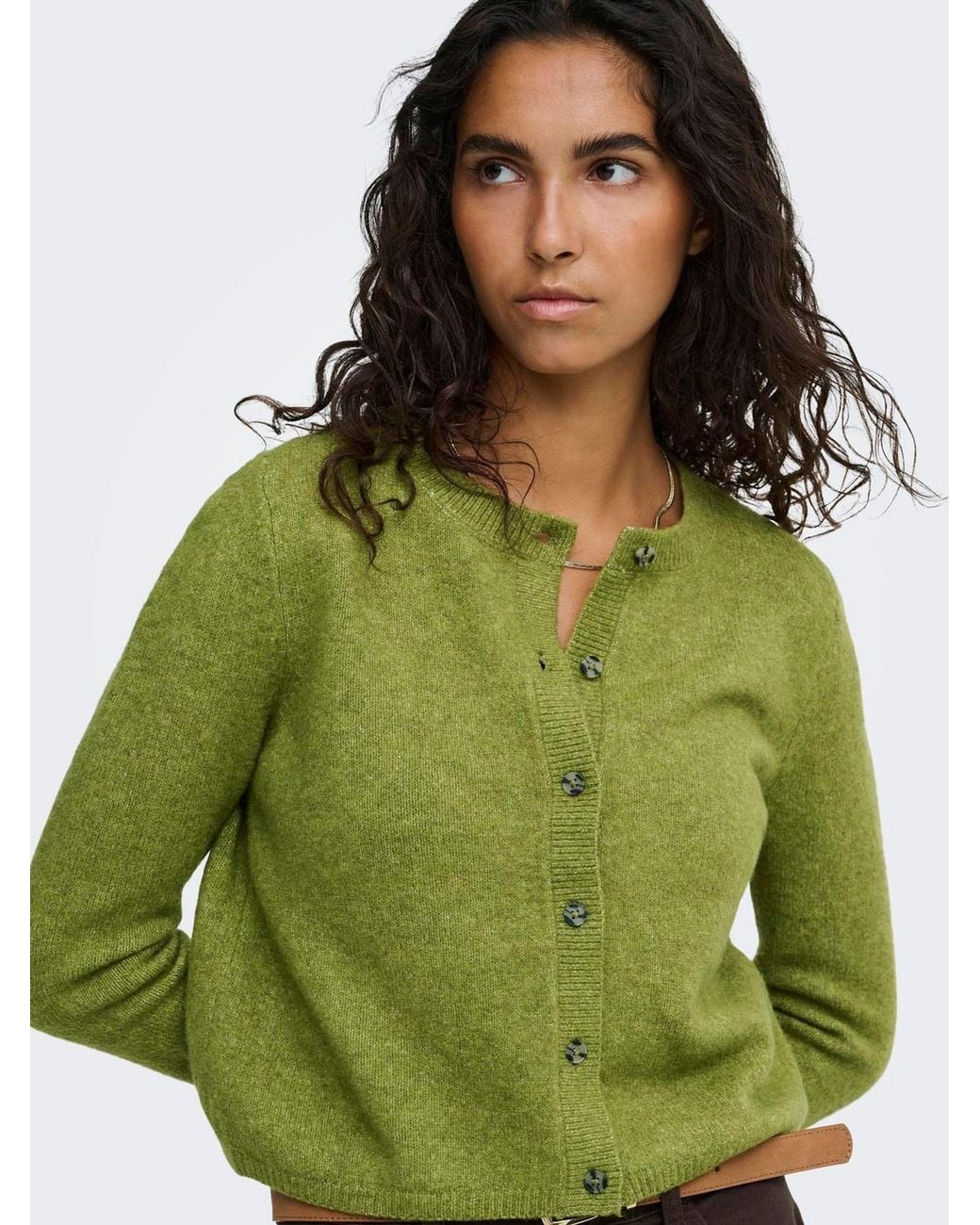 Jdy Green Knitted Button Down Short Cardigan