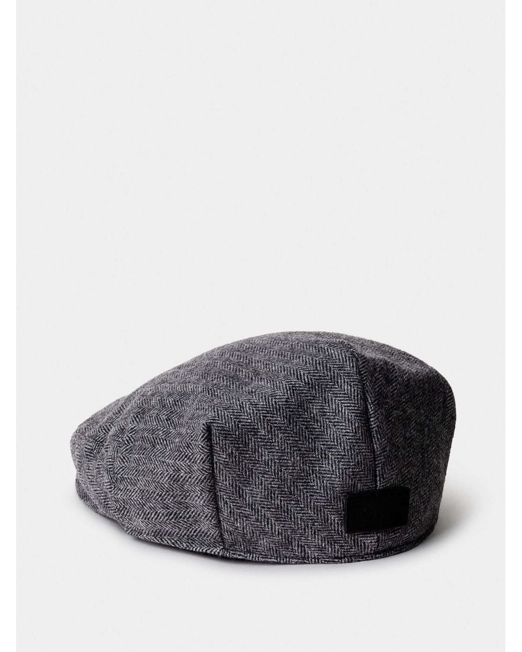 Hackett Gray Wool Blend Herringbone Flat Cap for men