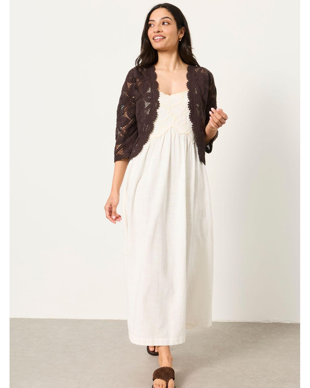 FatFace Natural Carrie Crochet Cardigan