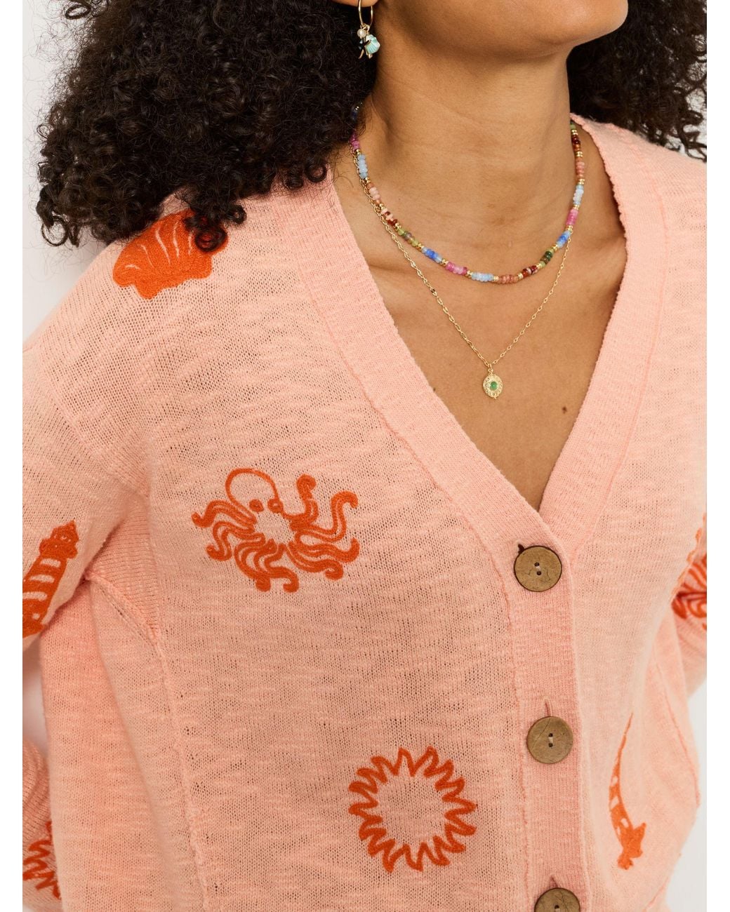 FatFace Orange Seascape Knitted Cardigan