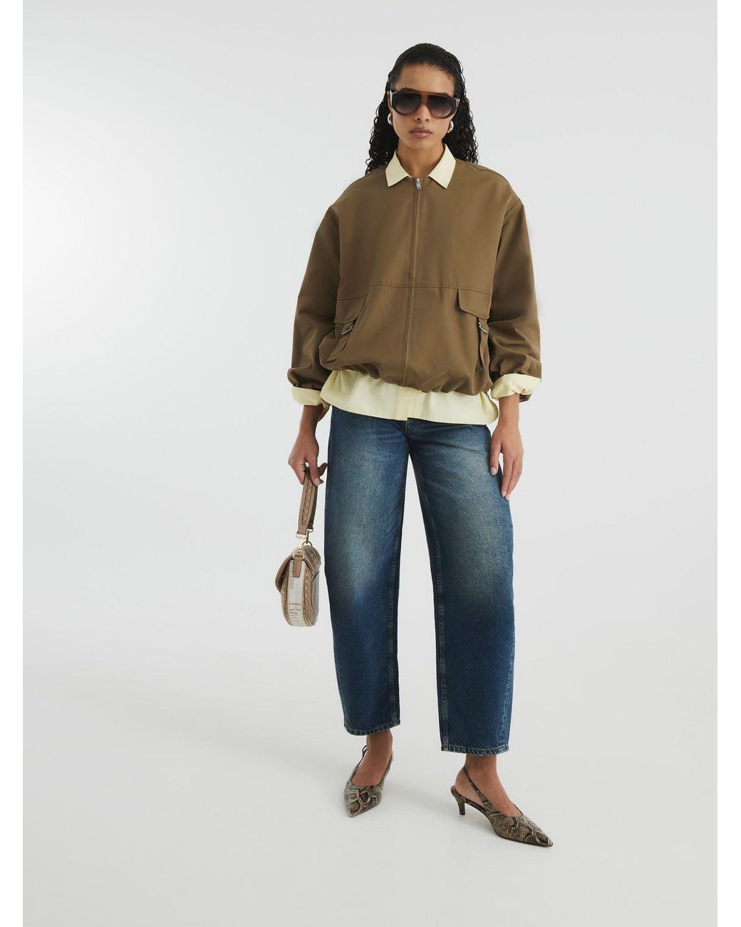 River Island Natural Utility Collarless Bomber Jacket