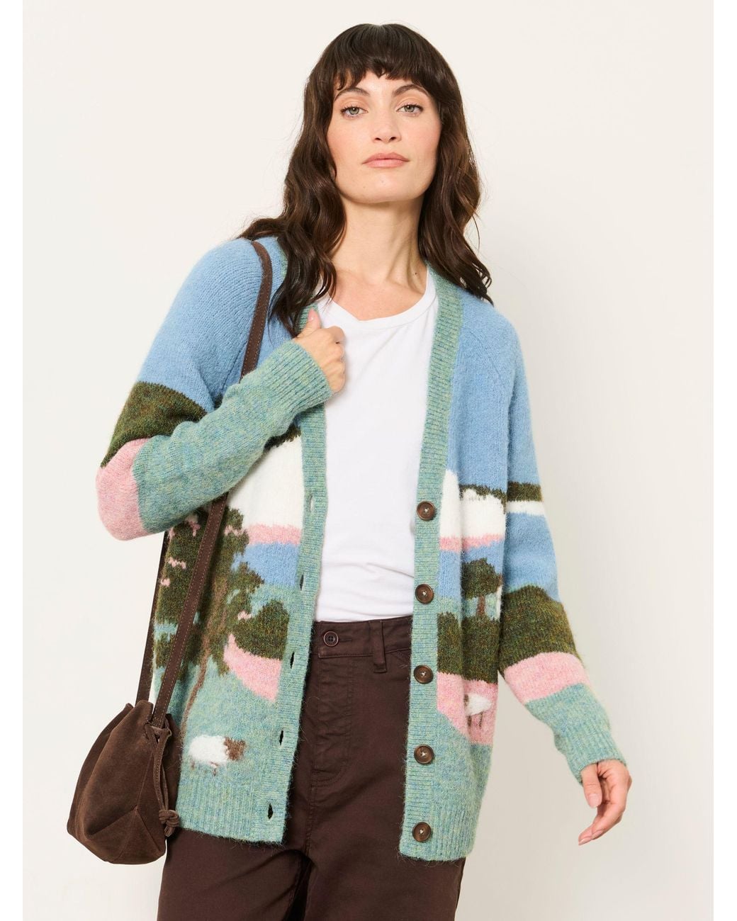 FatFace Blue Landscape Knitted Cardigan