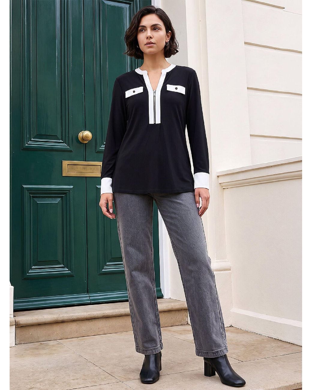 Roman Blue Contrast Zip Top