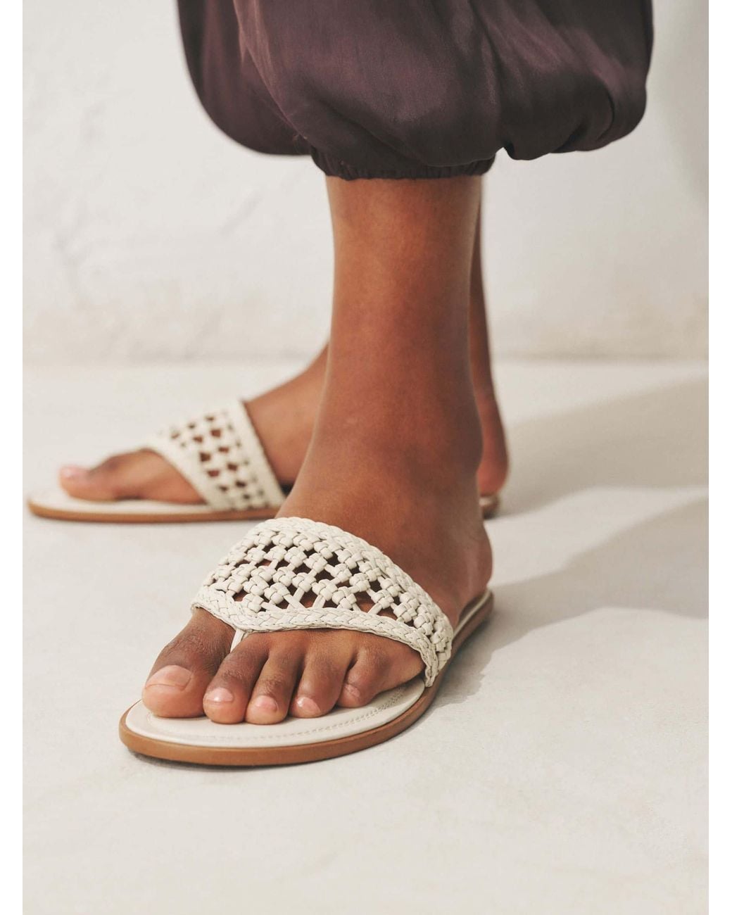 Next Gray Weave Toe Thong Leather Sandals