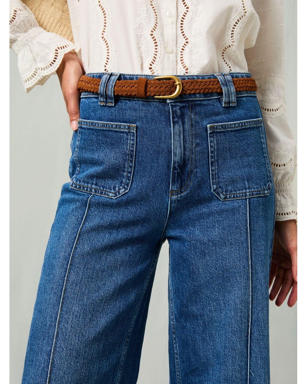 FatFace Blue Patch Pocket Petite Flare Jeans