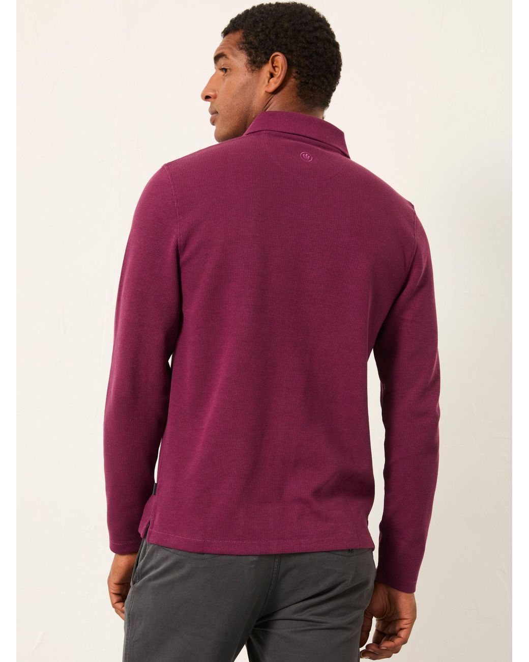 FatFace Purple Ayr Long Sleeve Ribbed Polo Shirt for men