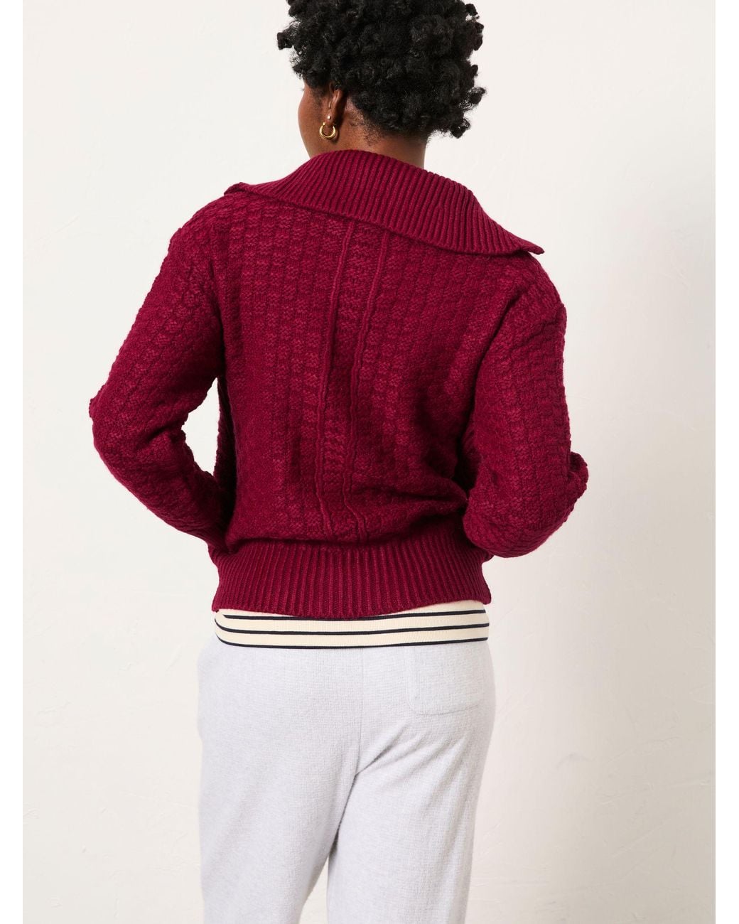 FatFace Red Casey Zip Through Funnel Neck