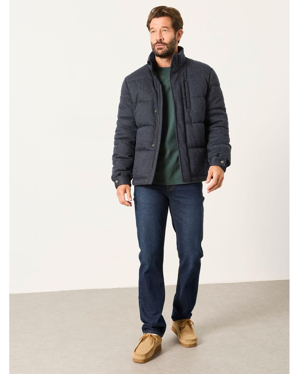 FatFace Gray Micro Check Padded Jacket for men