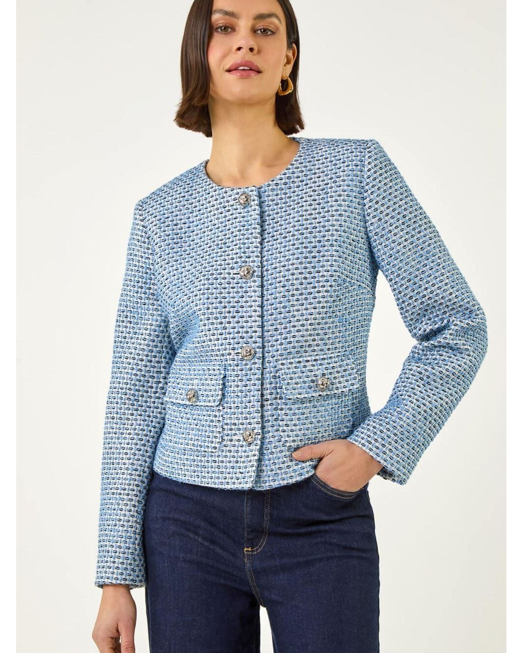 Roman Blue Single Breasted Boucle Jacket