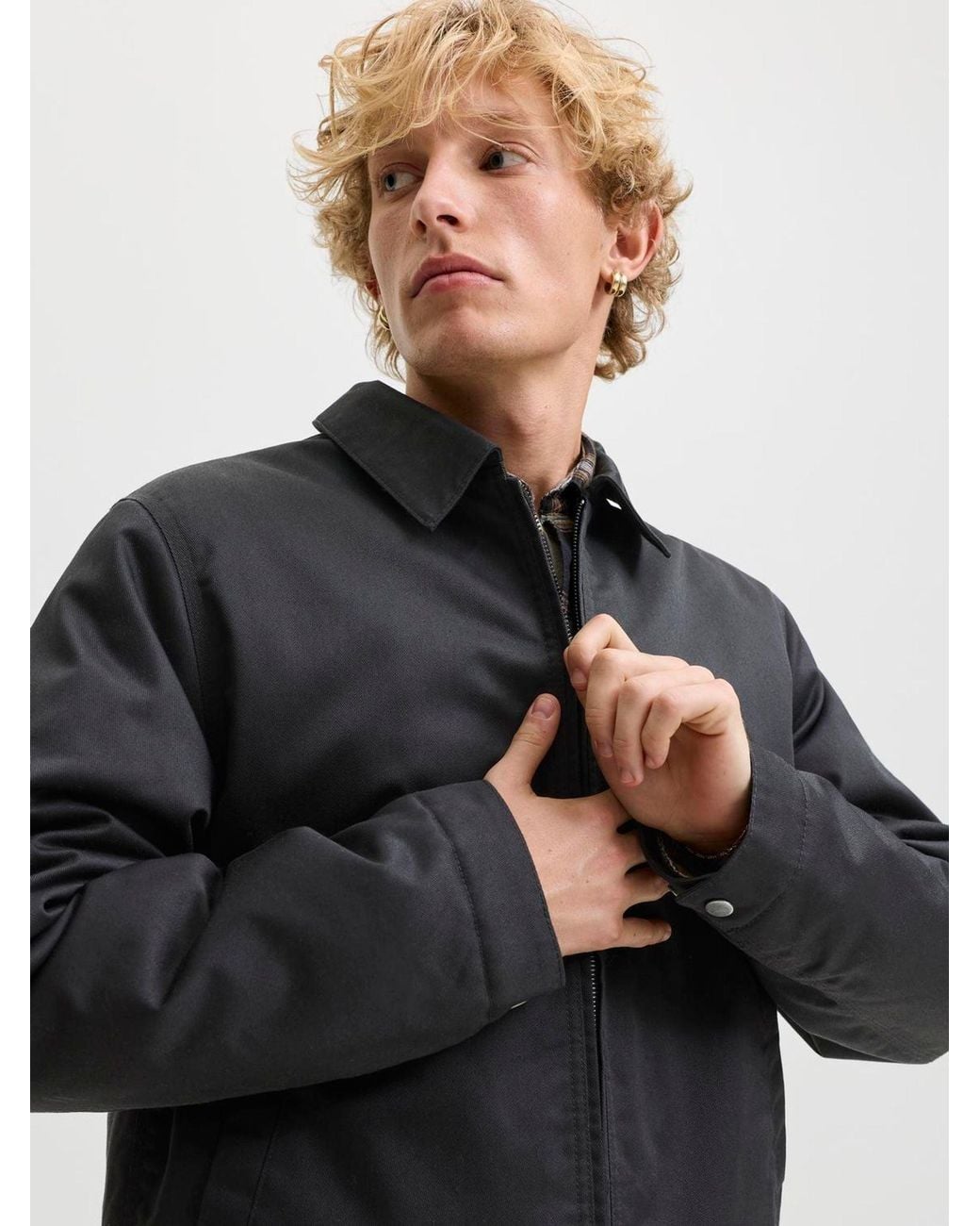 Jack & Jones Black Zip Through Worker Jacket for men