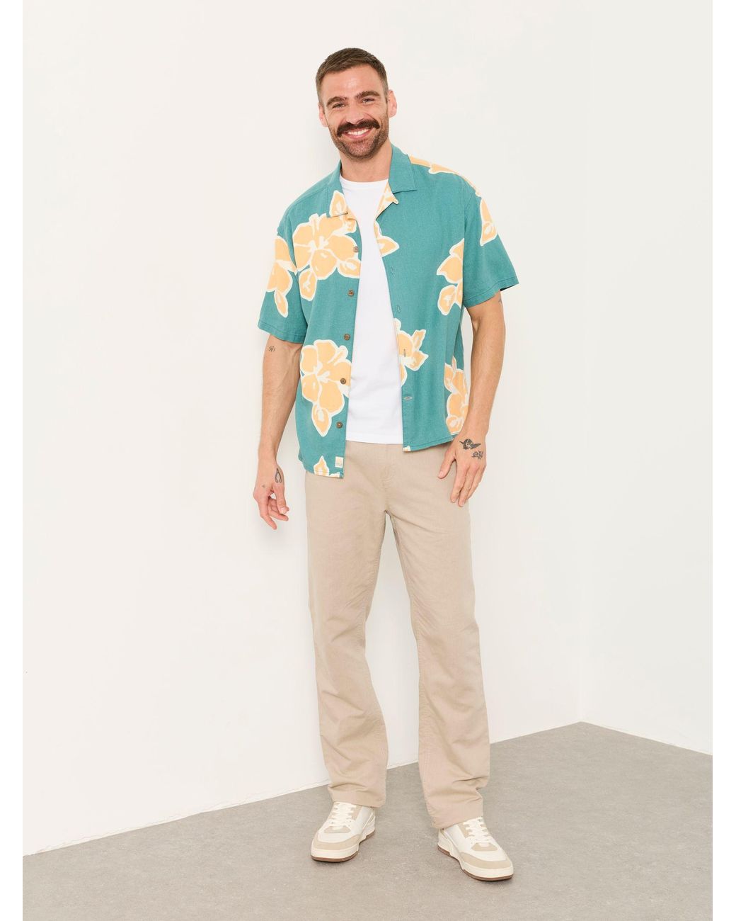 FatFace Blue Short Sleeve Relaxed Fit Large Hawaiian Floral Shirt for men