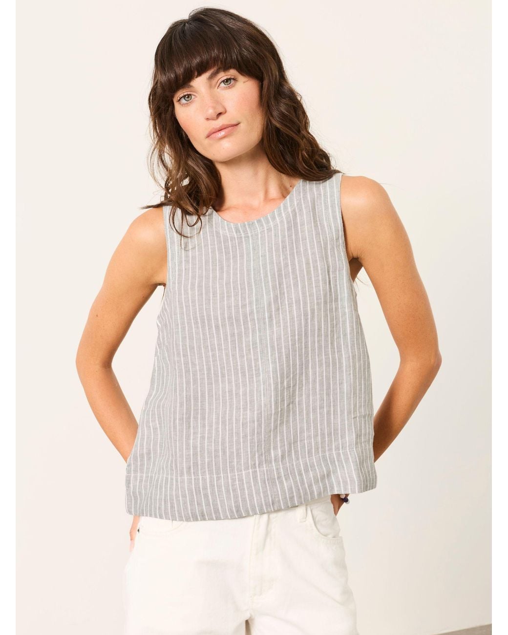 FatFace White Dara 100% Linen Blouse