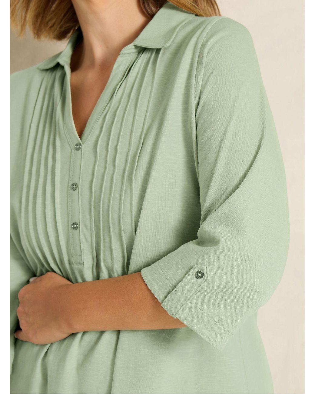 Evans Green Pintuck Henley Top