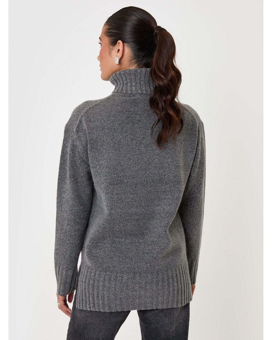 Threadbare Gray Oversized Roll Neck Jumper