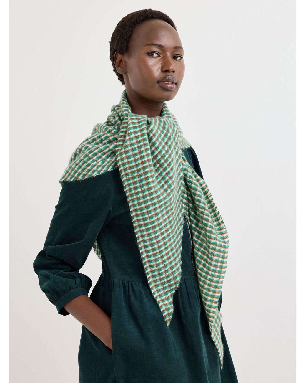 Oliver Bonas Green Checked Midweight Triangle Scarf