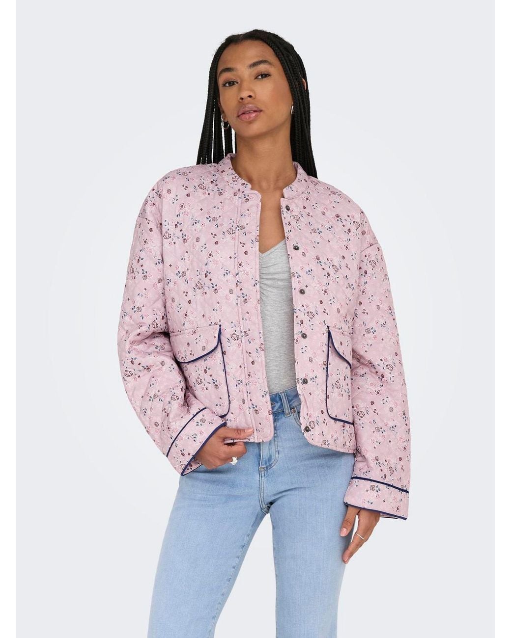 ONLY Pink Printed Quilted Short Jacket