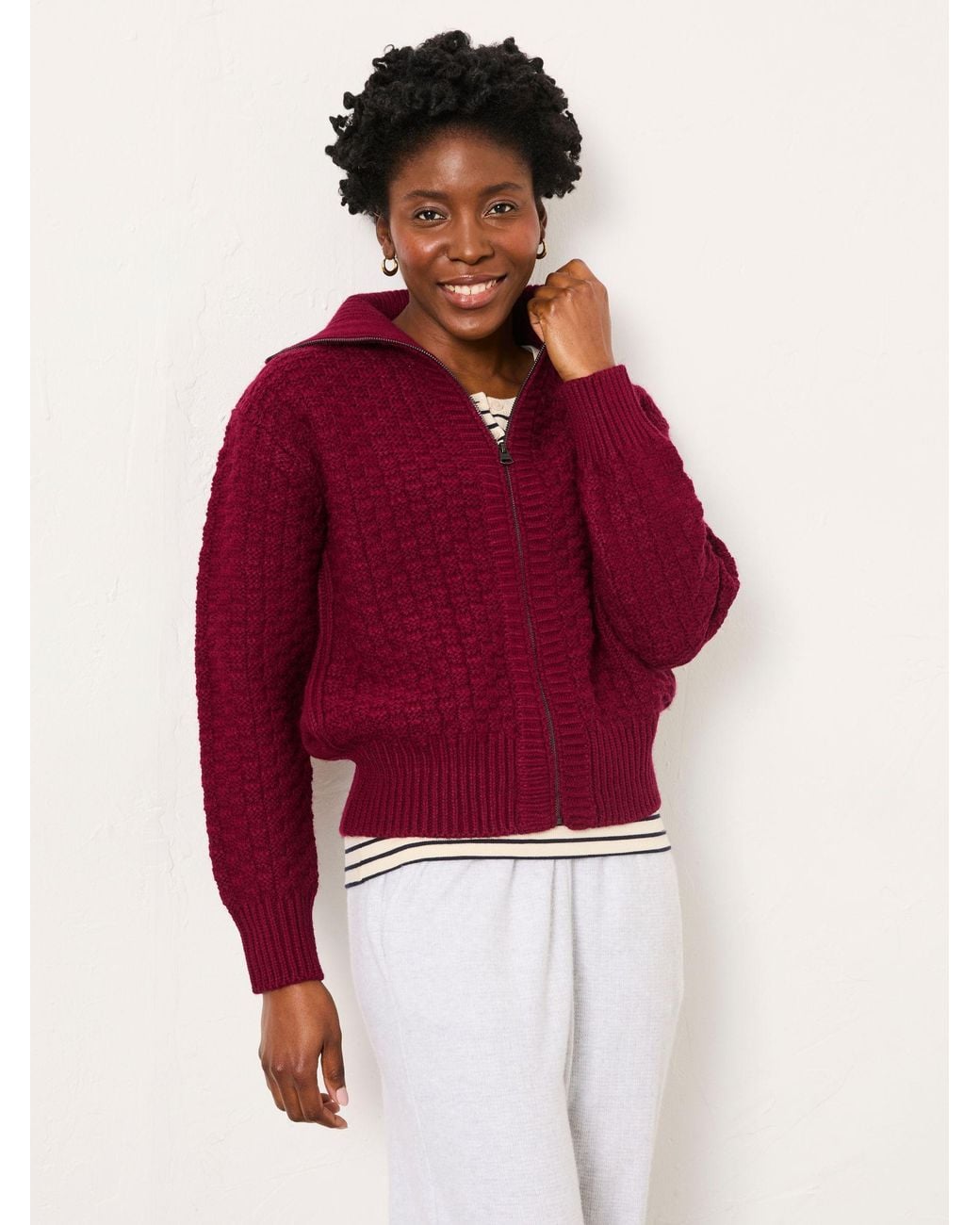 FatFace Red Casey Zip Through Funnel Neck